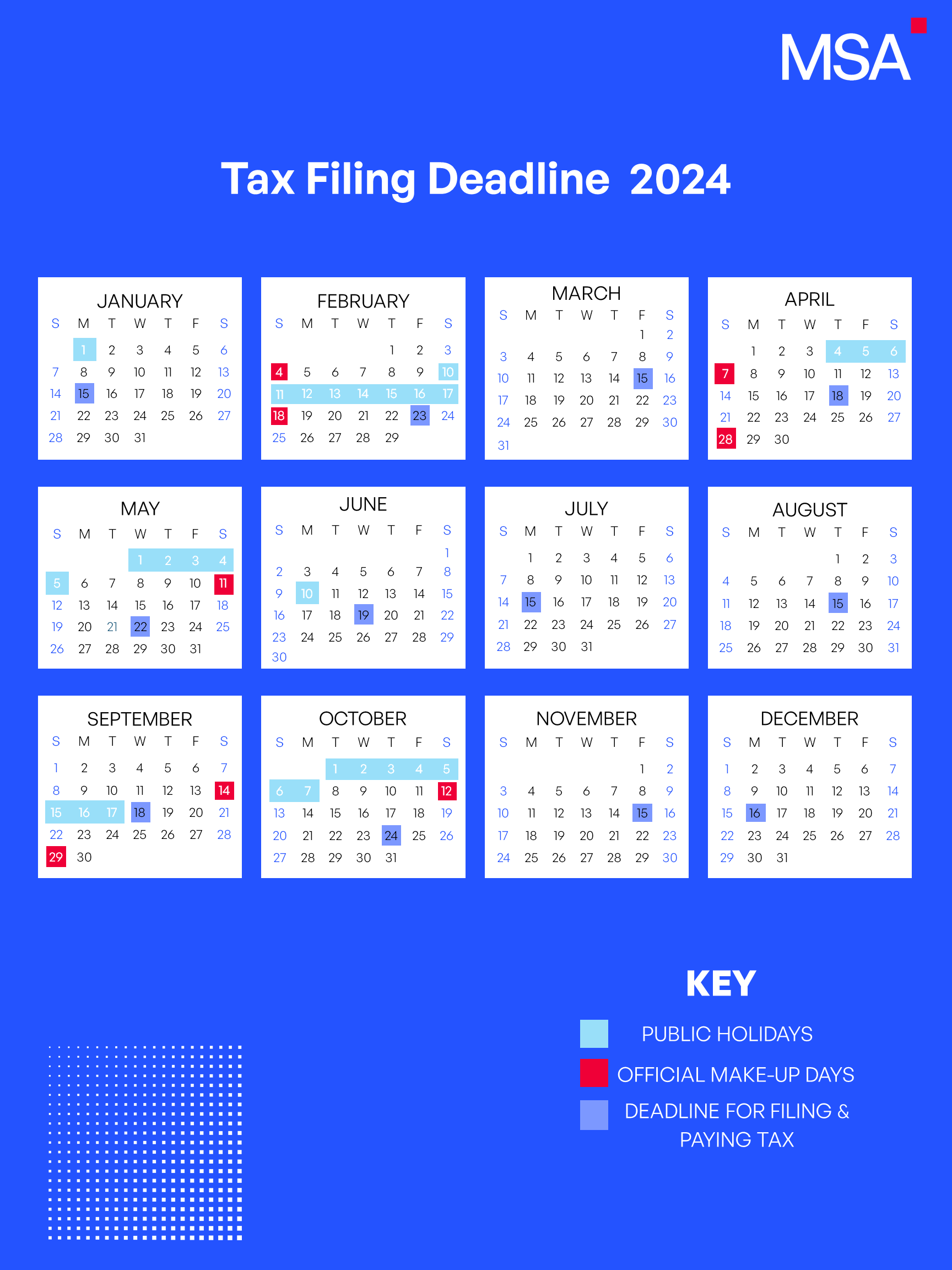 MSA Calendar 2024 Tax Filing